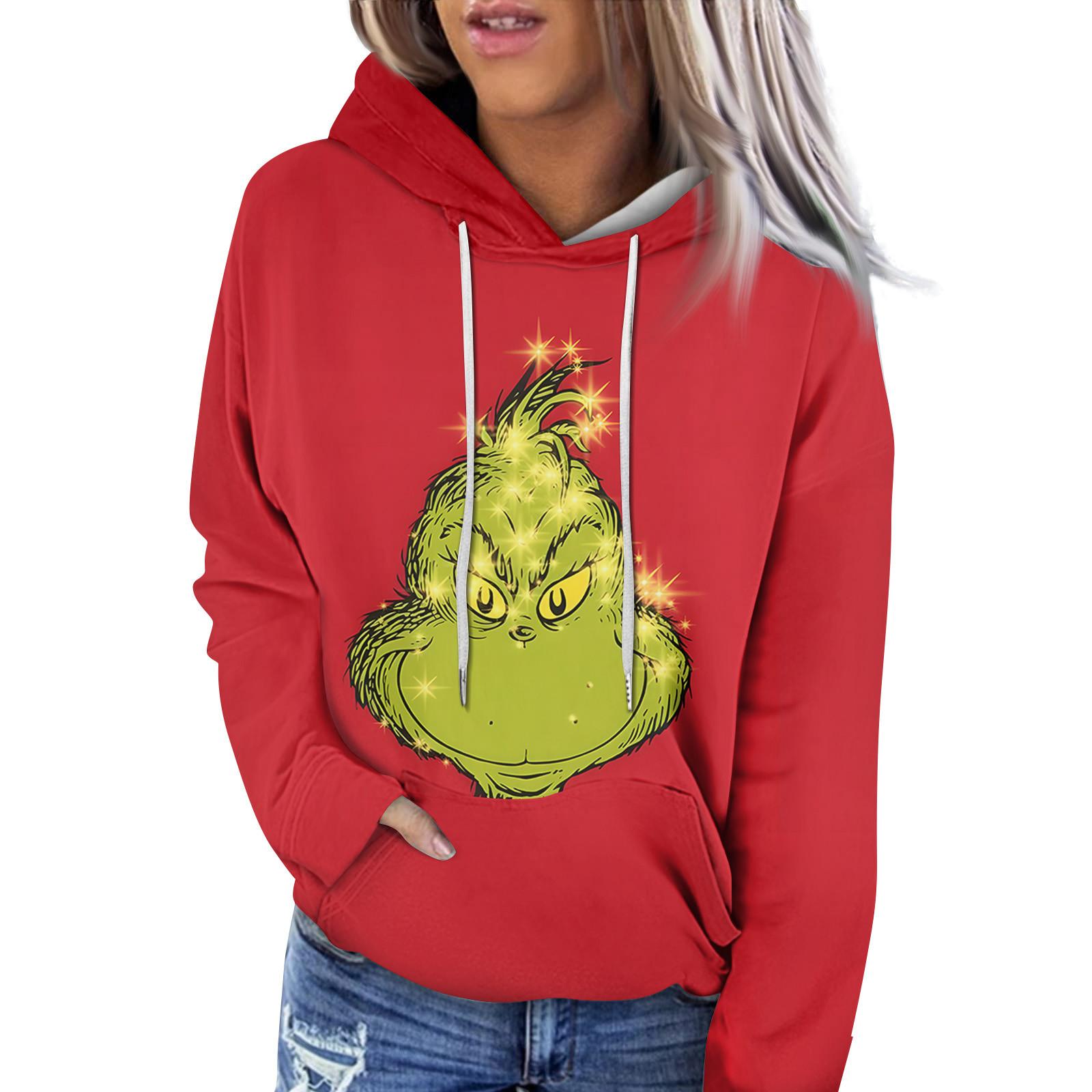 

Women s Fashion Casual Long Sleeve Christmas Printed Sweatshirt XXXL красный