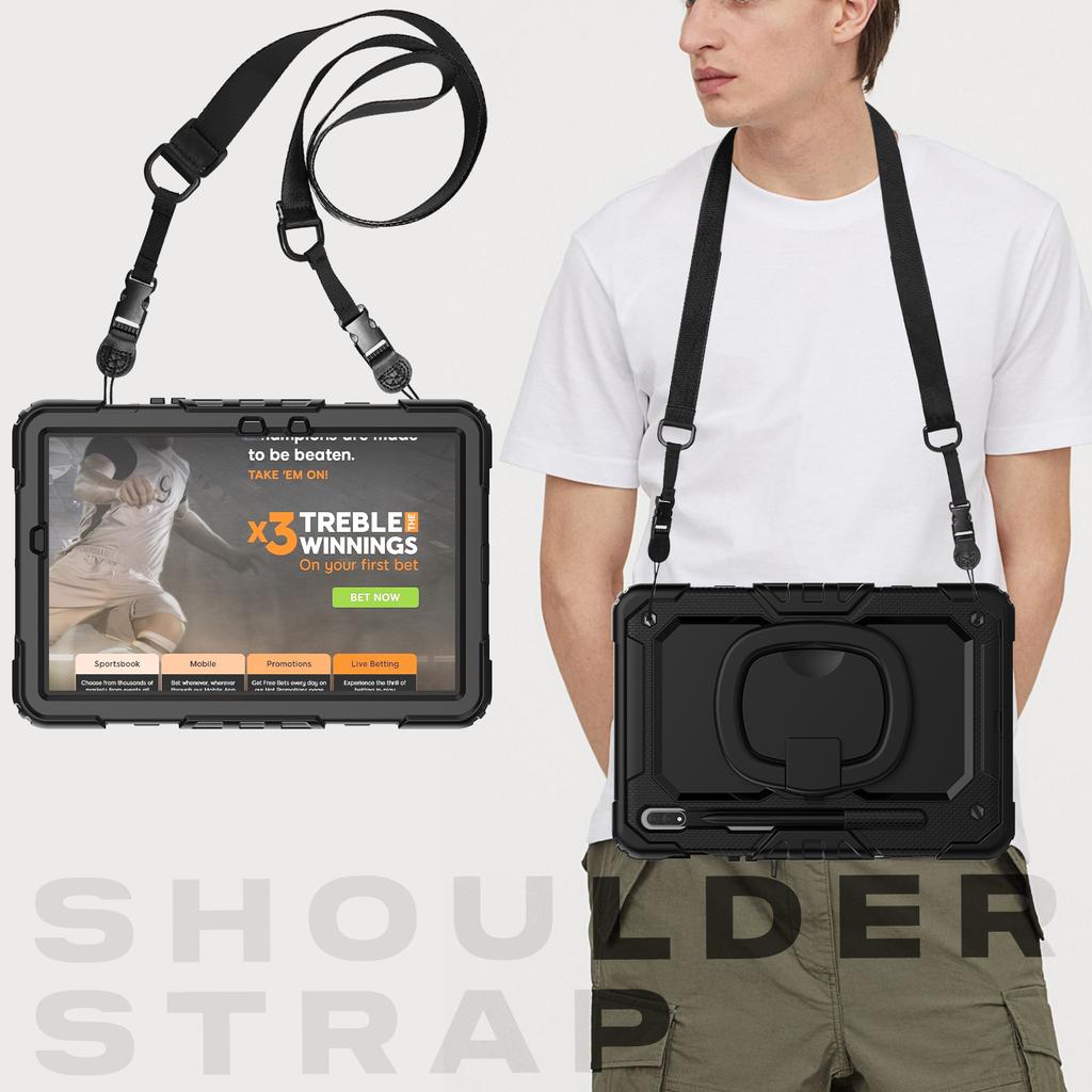Stand Armor Case Universal For Galaxy Tab S8 S7 11" SM-X700 706 SM-T870 T875 T876 With Rotating Handle Grip Cover Shoulder Strap