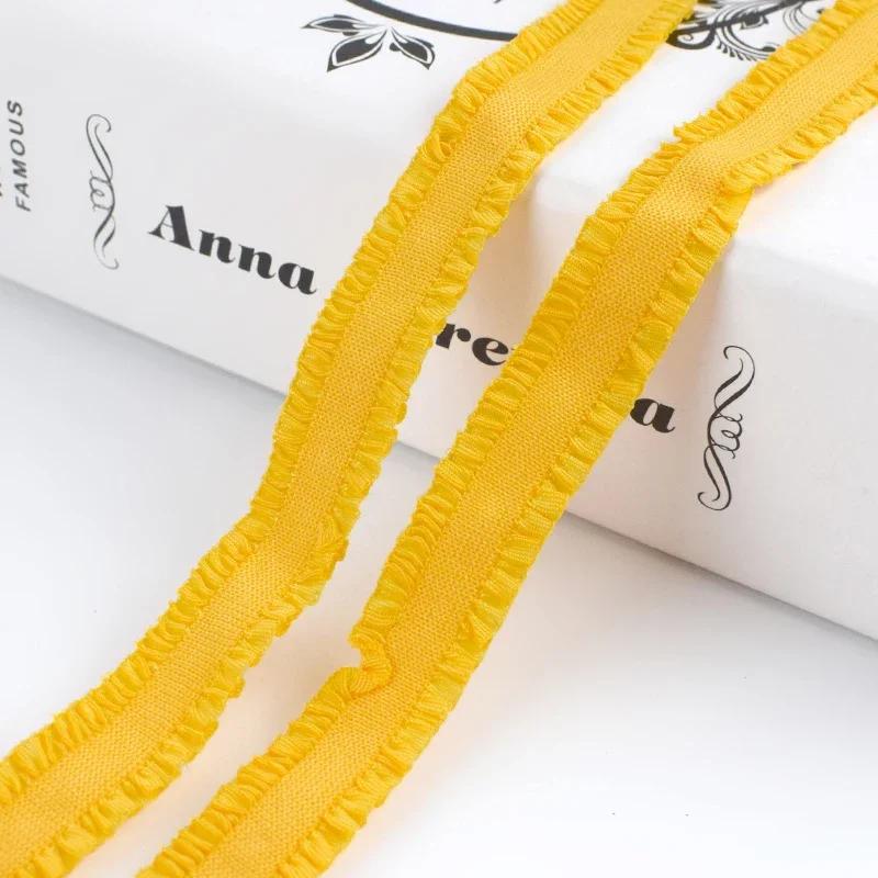 5/10Yards Meetee 12mm Ruffled Elastic Band Colorful Pleated Stretch Lace Trim Headdress Ribbon DIY Garment Sewing Accessories