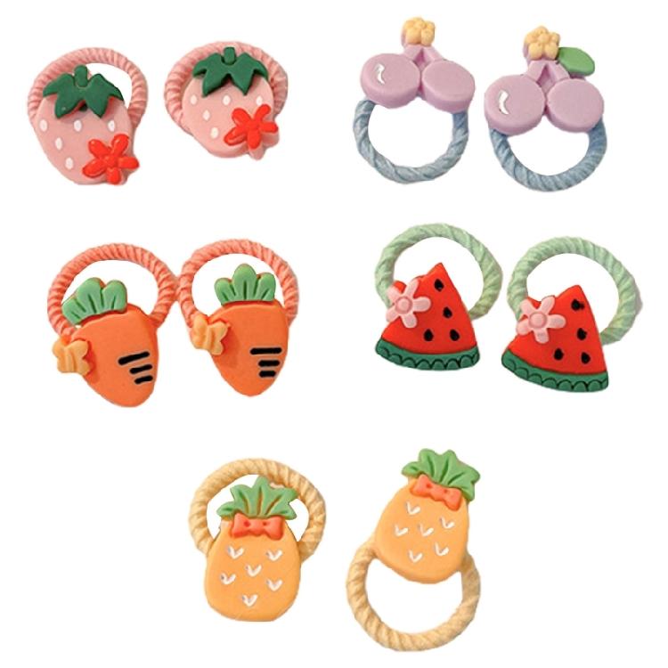10Pcs Elastic Hair Bands for Toddler Girl with Flower and Fruit Designs for Children Various Hairstyles Hair Circles