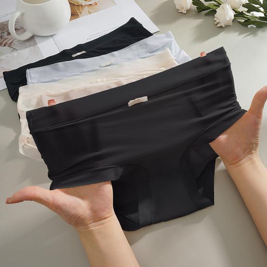 Women's Ultra Thin Ice Silk Underwear Mid-Rise Seamless Transparent Panties See Through Invisible Briefs
