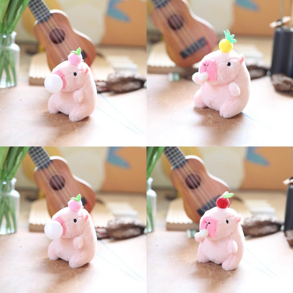 Adorable Cute Bubble Blowing Capybara Plush Toy Keychain Soft Stuffed Animal In Yellow Red Pink