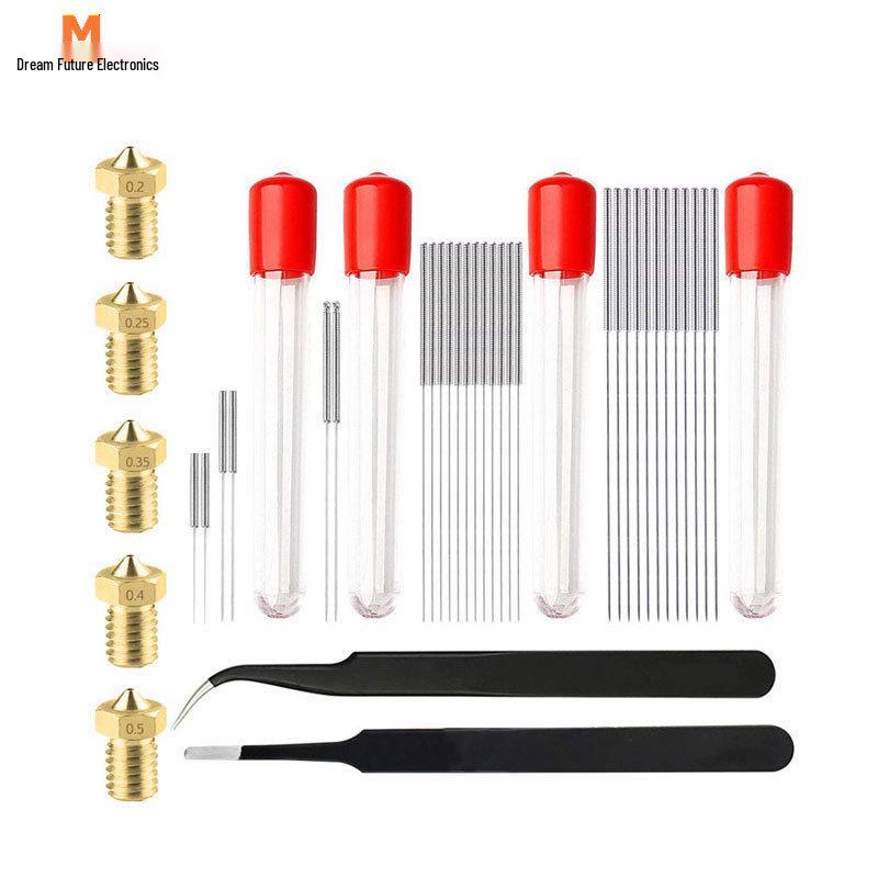 

E3D Brass Nozzle and Stainless Steel Cleaning Needle Set for 3D Printers (0.15mm-0.5mm) No size specified