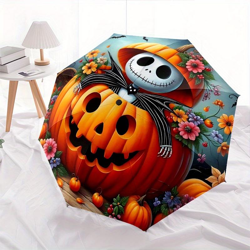 1 Auto Open Pumpkin Jack, Halloween Decorations Themed Colorful 8-rib Portable Umbrella for Men and Women, A Compact Commuting Companion Sui