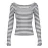 Fashion Long Sleeve Stripes Women T-Shirts Harajuku Retro Sexy Slim Womens Streetwear Tshirts Y2K Emo Girls Tops Goth Punk Rock Hip Hop Clothes 2498