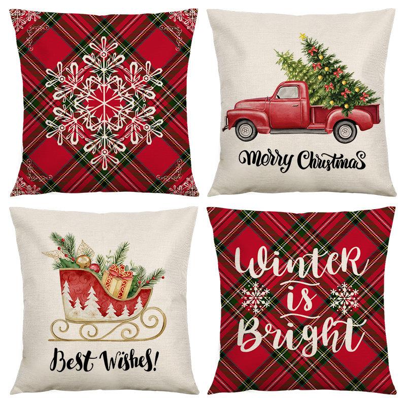 Christmas Theme Pillowcase Christmas Snowman Printed Linen Pillowcase High-value Car Pillowcase