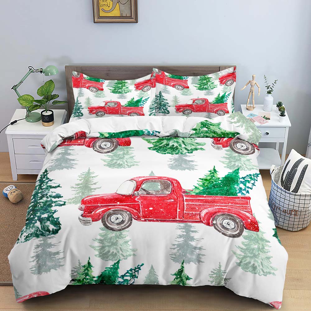 3D Christmas King Queen Duvet Cover Set Kids Cartoon Merry Christmas Red Quilt Cover 2/3pcs Polyester Beddings Set Single Double