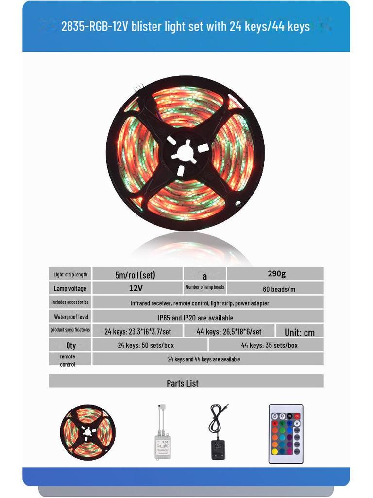 Waterproof 12V LED Light Strip with Alexa Voice Control and 24-Key Remote
