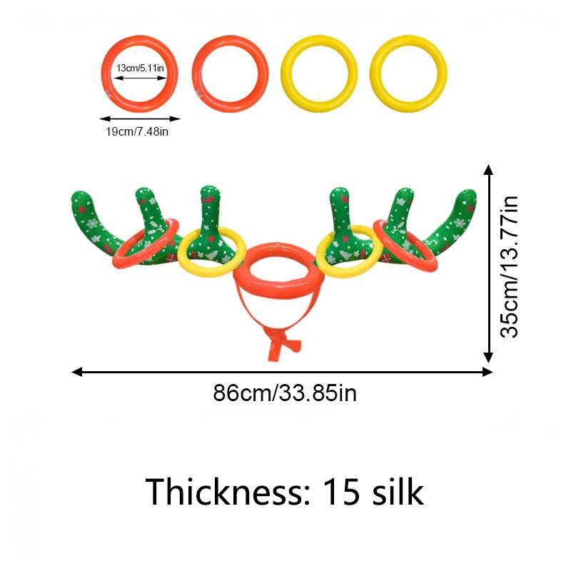 Christmas Game Inflatable Reindeer Antler Hat Ring Toss Game for Kids Adults Entertainment Props Xmas Decor Party Supplies Gift