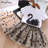 FiveFive Baby Girls Clothes Sets Summer Toddler Girls Clothes Tracksuit Suit Pattern T-shirt+Skirt Kids Outfit Children Clothes