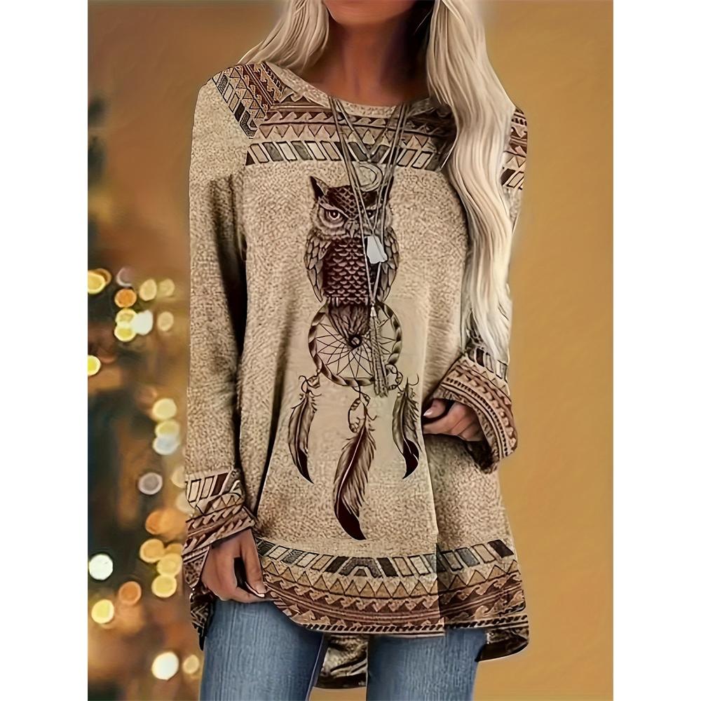 Retro etnický styl Dámské tričko s dlouhým rukávem Každodenní ležérní Dámský elegantní top s dlouhým rukávem Street fashion Dámský top