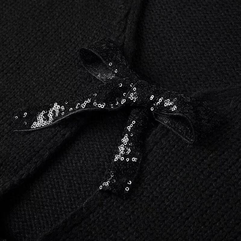 Kaslead New Arrival Women's Clothing Fashion Style Stylish Simple and Versatile Sequin Bowknot Decoration Loose Knitting Sweater