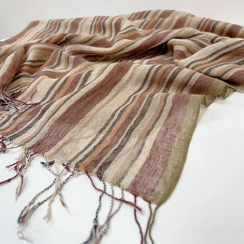 Sciarpa Moda a Righe in Misto Cotone e Lino