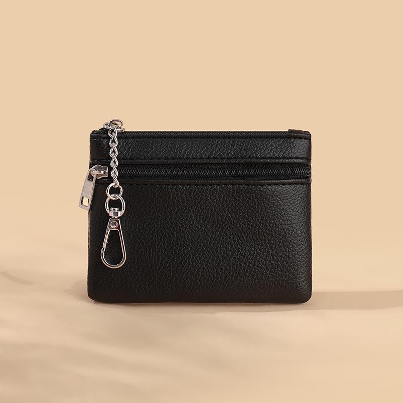 2024 Lychee Pattern Double Zipper Coin Purse, PU Solid Color Card Key Storage Bag - In Stock, Same Day Shipping