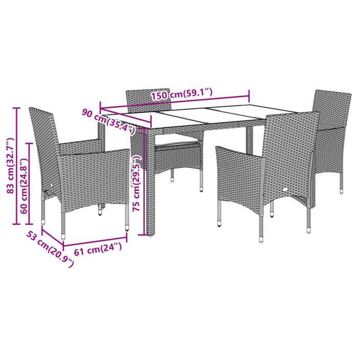 VidaXL Ensemble à manger de jardin et coussins 5pcs beige rotin acacia, ensemble de salle à manger d'extérieur, meuble de 3278683