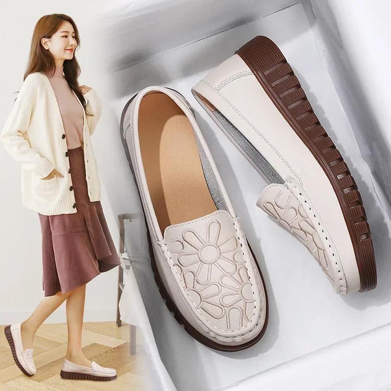 

Women s Shoes Slip-on Loafers Ladies Casual Shoes Platform Wedge Moccasins Sneakers Comfortable Flat Shoes 2026 35 бежевый