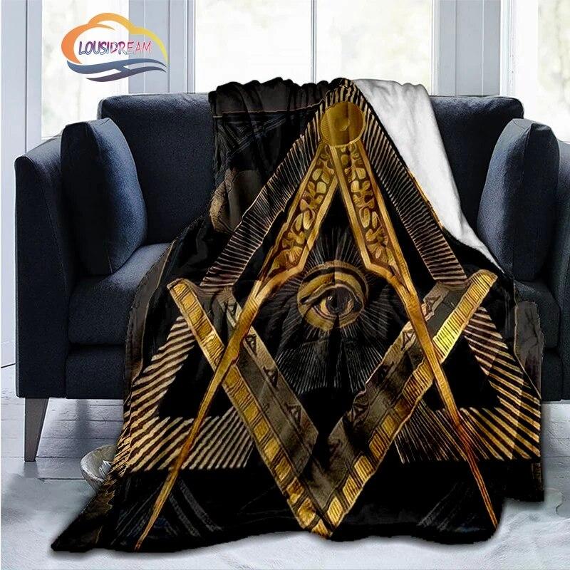 Print Freemasonry Flannel Blanket Masonic Air Conditioning Sofa  Portable Travel Camping   Suitable for All Season