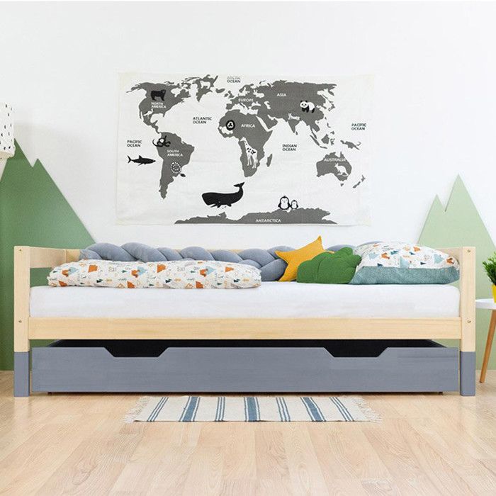 Tiroir lit à roulettes - gris pour lit 120 x 190 cm