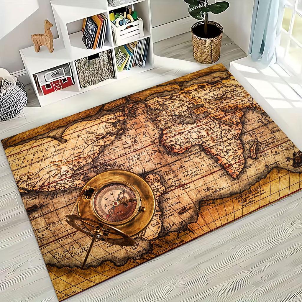 Retro Nautical Map Chart Treasure Map Compass Moto Rug for Bedroom Living Room Sofa Home Doormat Decor,Kids Non-slip Floor Mat