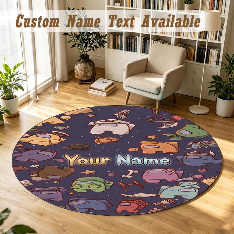 Round Rug Custom NameAmong Us Pattern Non Slip Carpet Home Floor Decor