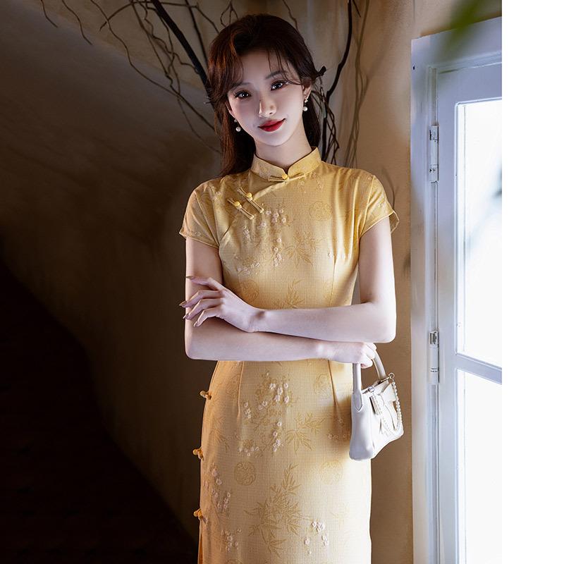 Yellow national style new Chinese Suzhou cheongsam improved young women's high sense small daily medium and long summer