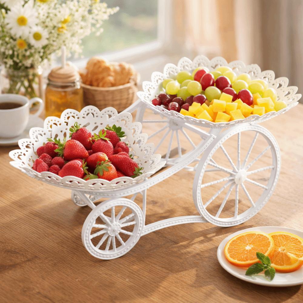Bicycle Model Dessert Stand White Plastic Display Rack Decorations Fruit Plate Living Room