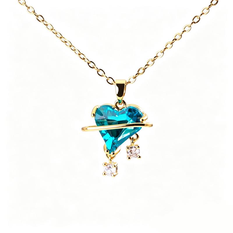 Korean Style Sweetheart Zircon Necklace for Women - Star and Love Design
