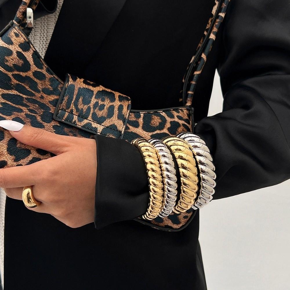 Metal Thread Texture Bangle Thick Women's Hand Bracelet Hip-Hop Retro Spring Bracelet  Men Women