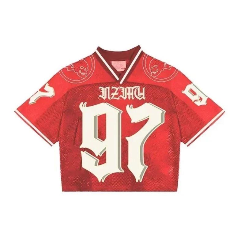 Tričko Americké Módní prodyšné prošívané volné fotbalové tričko Streetwear ležérní Prodyšný Unisex top s krátkým rukávem