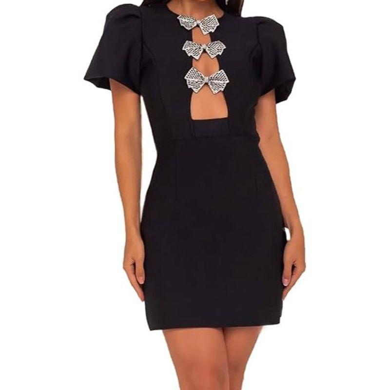 French Atmosphere Classy Design Annual Meeting Birthday Party Accessible Luxury Bows Diamond Decorations Heavy Industry Hip Bag Bandage Dress