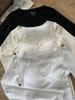 Women's Velvet Lace Base Layer Shirt - White V-neck Long Sleeve Top with Built-in Bra Pads for Autumn/Winter