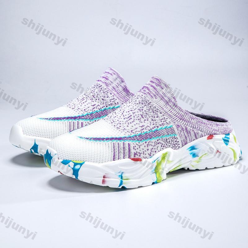 Fashion Large Size Women's Shoes Summer Fashion Fly Weave Slip on Half Slippers Comfortable Height Increase Mesh Breathable Casual Shoes