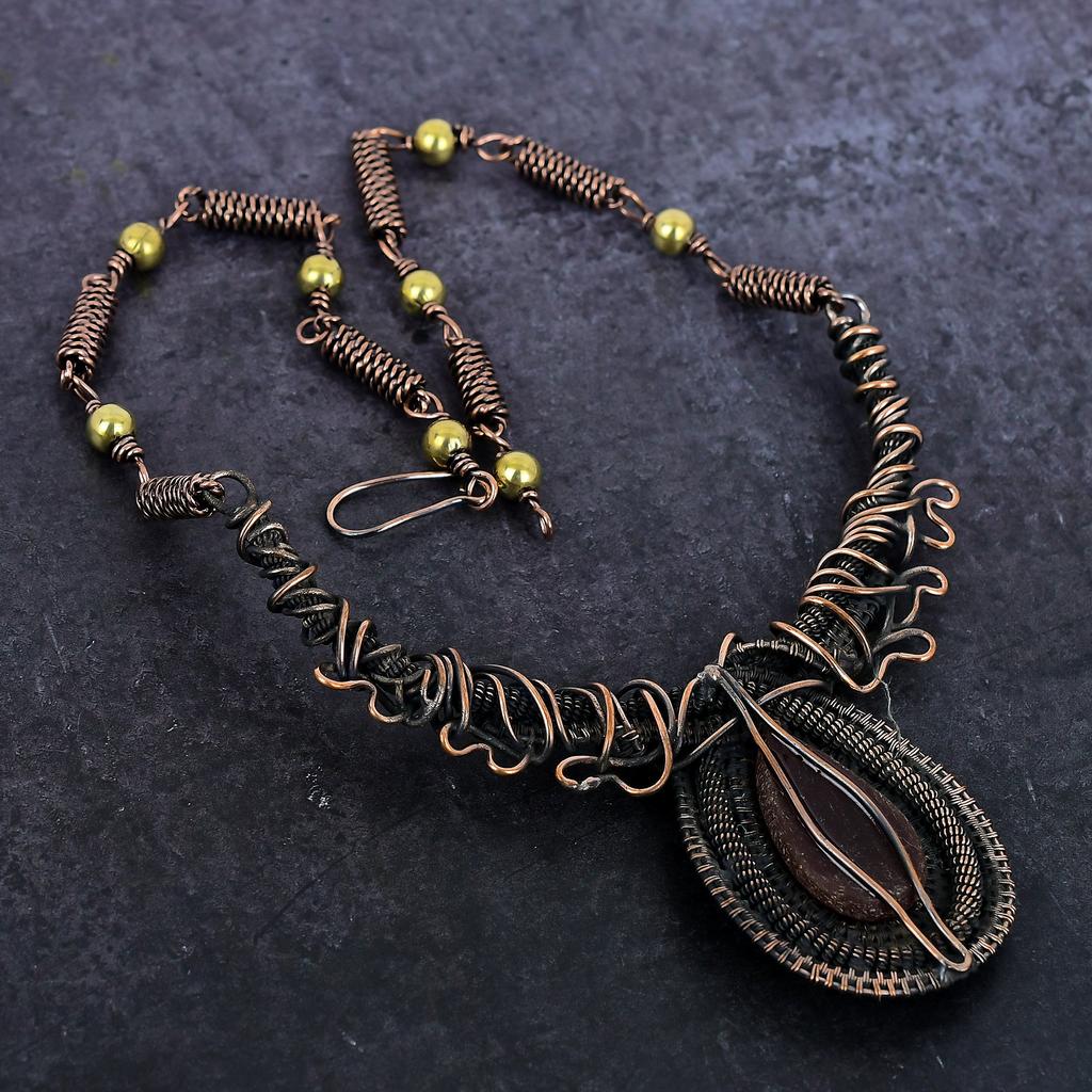 Natural Kashmir Red Ruby Gemstone Copper Wire Wrap Jewelry Necklace 18" o8T24