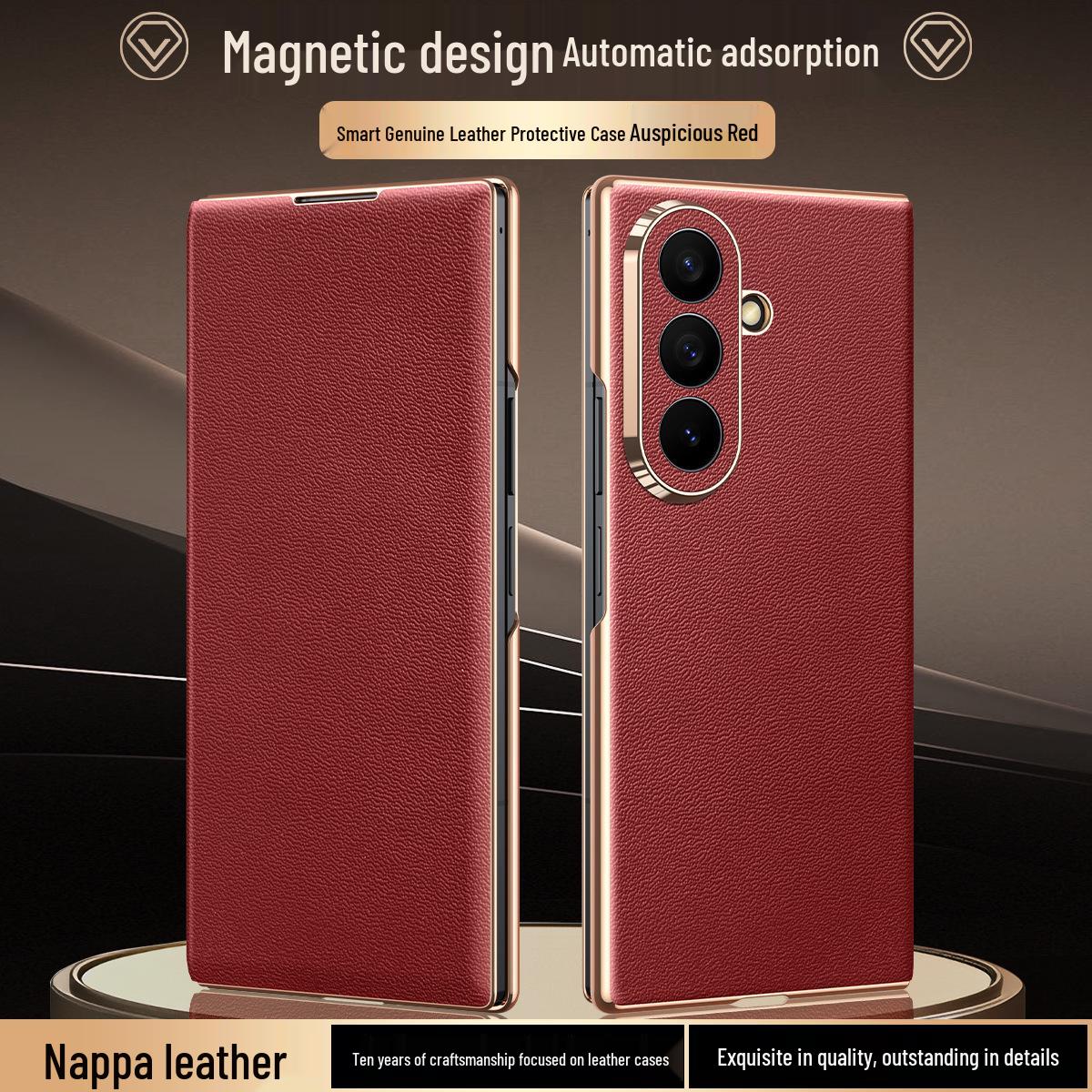 Echtes Leder Magnetischer Klapphülle mit vergoldeten Kanten für Samsung Z-Fold 8 Ultra Samsung Galaxy Z Fold8 Ultra
