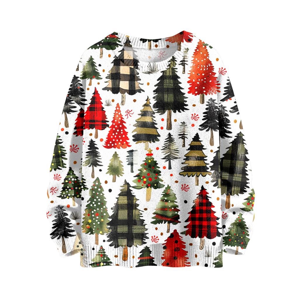 Women's Fashion Casual Long Sleeve Christmas Printed Round Neck Knitted Top