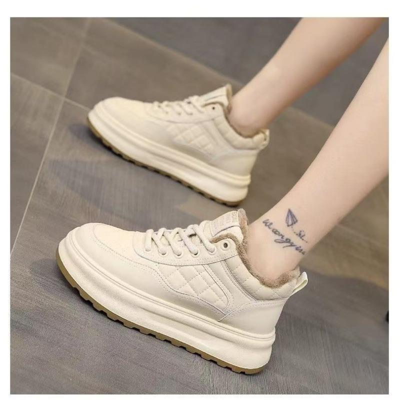 Warm Fleece Lined Thick Sole High Top Casual Sports Sneakers For Women