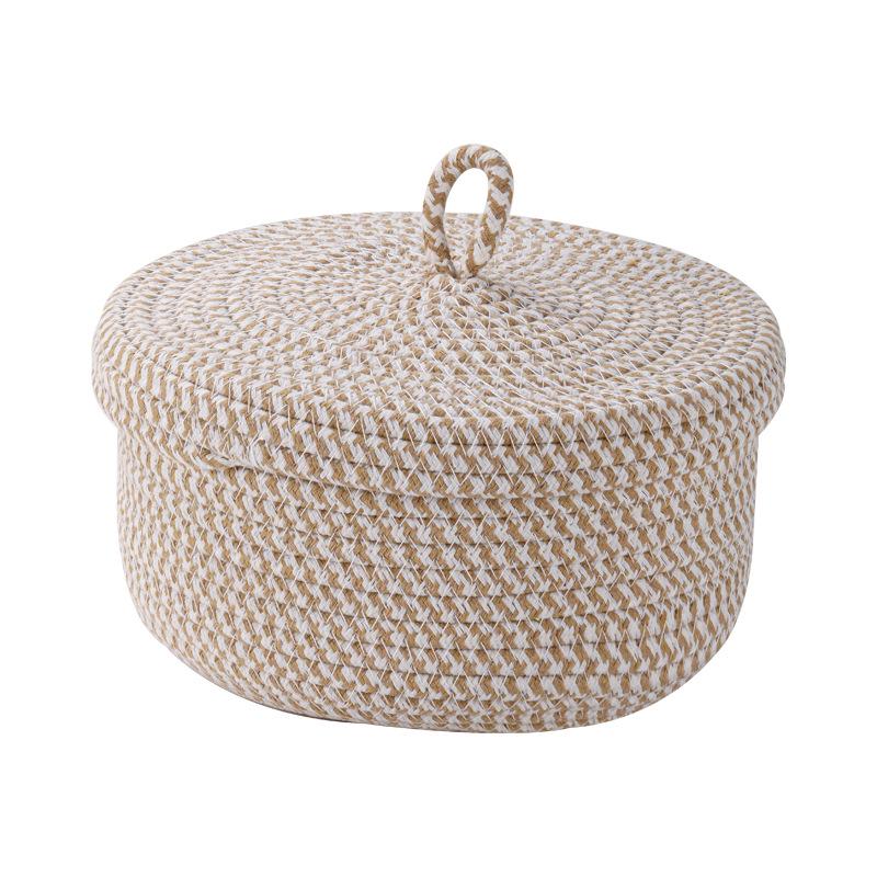 Panier de rangement rond en corde de coton avec couvercle - Organisateur polyvalent pour snacks, œufs et articles divers