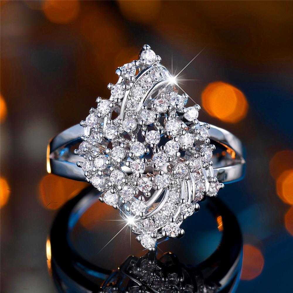 Trendy Crystal Small White Zircon Stone Engagement Ring Vintage Silver Color Wedding Bands For Women Men