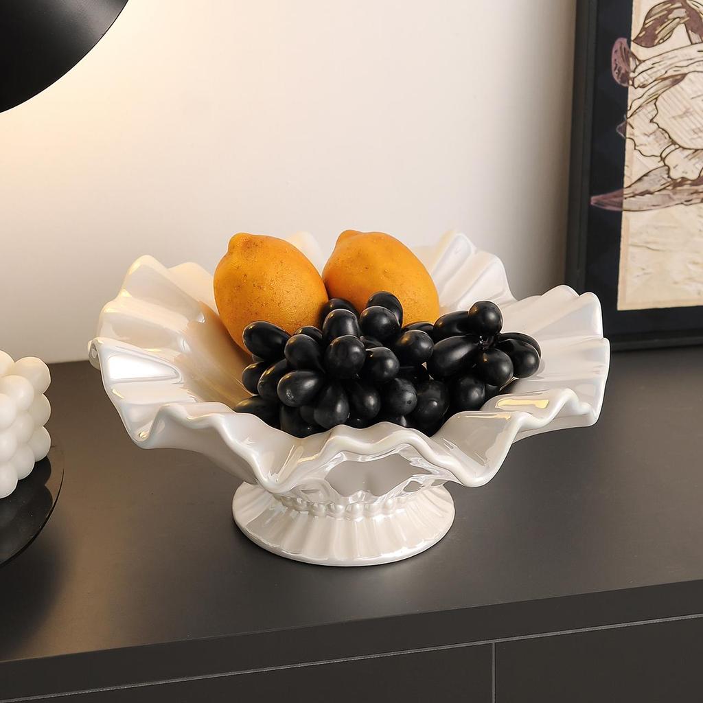 Fruit Platter Ceramic Tray Wave Edge High-legged Tray Desktop Storage Container Snack Plate Home Decoration Accessories