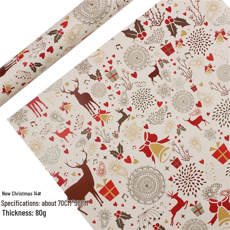 Feestelijk Cadeaupapier Set: Cartoon Kerst & Nieuwjaar Ontwerp met Tissuepapier