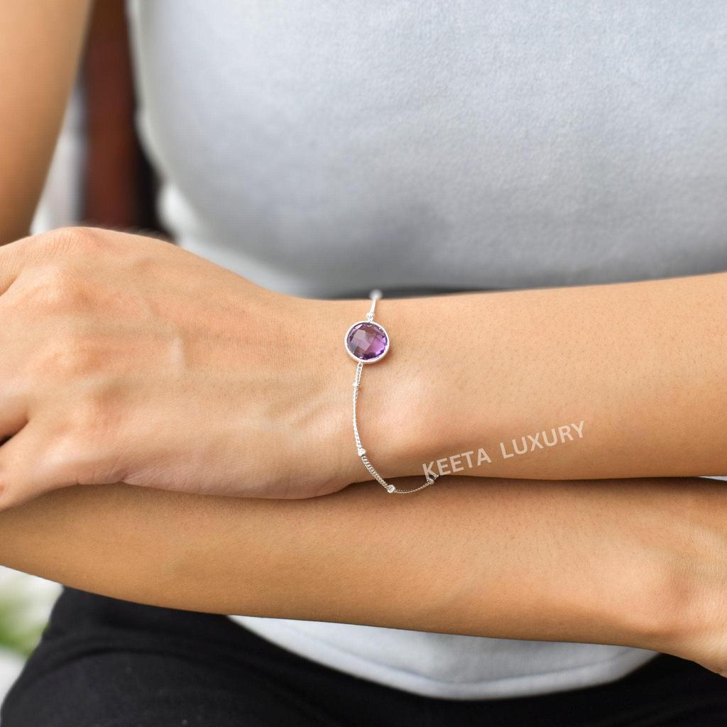 Natural Amethyst Bracelet Sterling Silver Handmade Bracelet Amethyst Chain Bracelet for Women Healing Gemstone Bracelet Unique Gifts