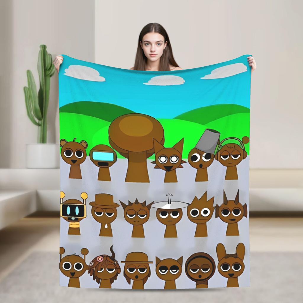 Warm Blanket Travel Office Sprunki Game Cartoon Throw Blanket Flannel Bedspread For Couch Chair Sofa Bed Sofa Bed Cover