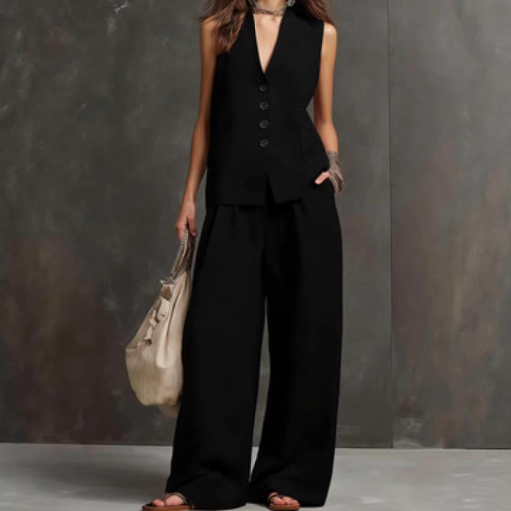 1116 spring and summer new European and American high-end fashion simple sleeveless vest wide-leg pants suit women