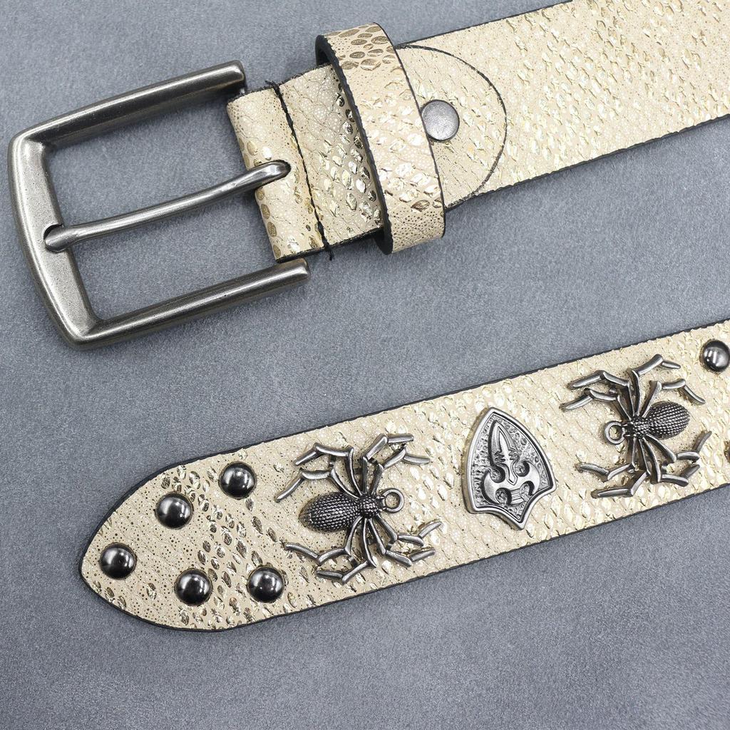 Unisex 7-Color 3D Spider Rivet Leather Belt with Snake Print