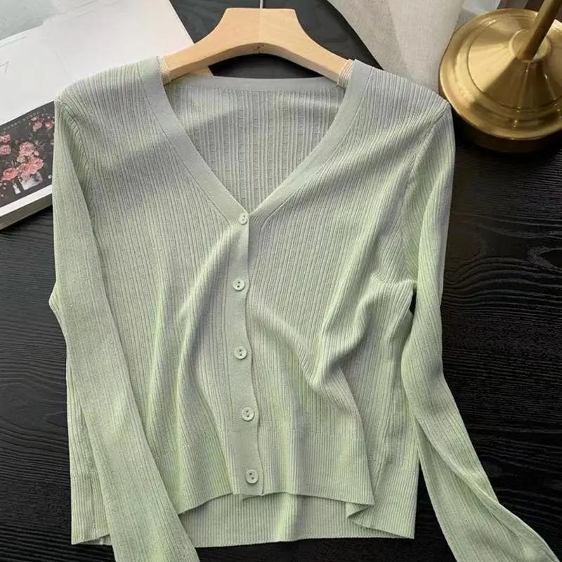 Women's Spring/Summer Knit Sweater Lightweight Solid Color Button-Up Sun Protection Cardigan