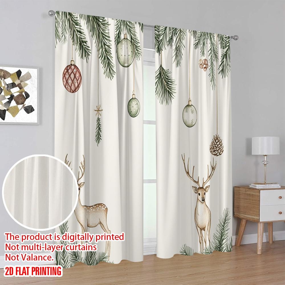 2 Stück, 2D-Flachdruck Vorhänge Rollos Weihnachtsornamente Hirsch (3) Polyester Fabrik (ohne Stange) Vielseitige Allzweck- für