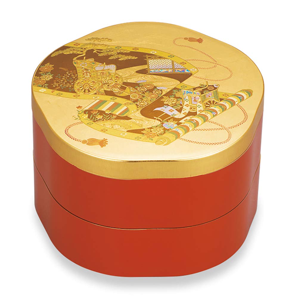 Mitani Yamanaka Lacquerware Jubako Yamanaka Foil Plum Blossom Sennen Emaki Year Picture Box, Gold, 16.5cm, Lacquerware, Craft, Design, 5.5cm,