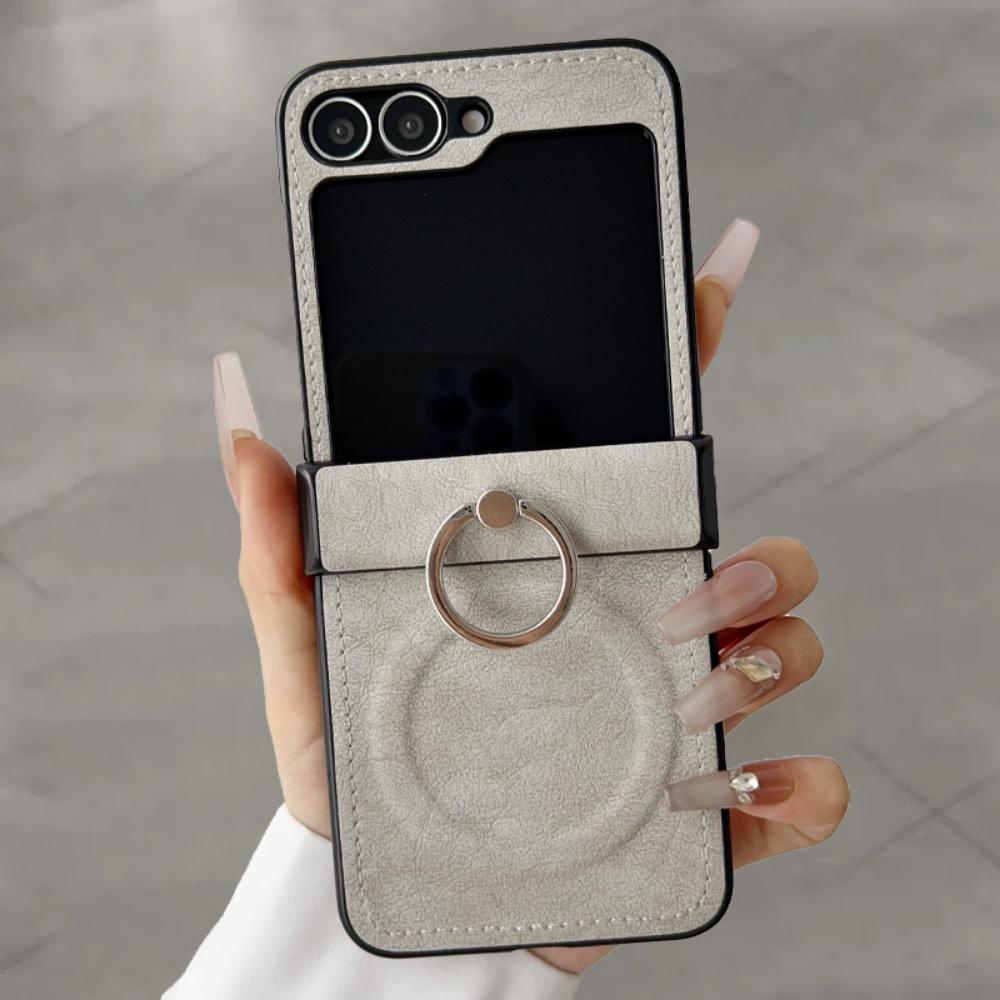 

Luxury Leather Diamond Finger Ring Phone Case For Samsung Galaxy Z Flip 6 5 4 3 ZFlip6 ZFlip5 ZFlip4 ZFlip 3 Shockproof Cover For Samsung Galaxy Z Flip6