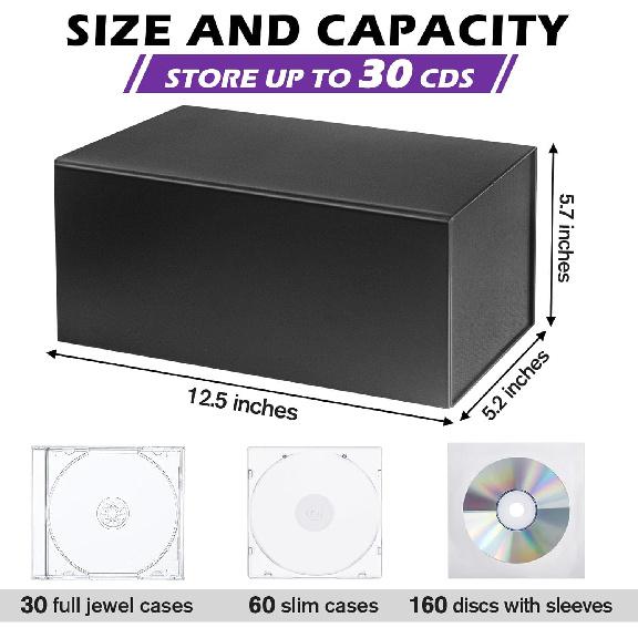 CD Storage Box, CD Holder Store 30 Jewel Cases, Disc Holder Media Storage Organizer