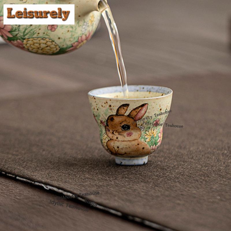 25ml Karamellglasur Kaninchen Blumenpflückende Kürbis-Teetasse Luxuriöse Teeschale Niedliche Tasse Teeverkostung Riechbecher Jianzhan Meistertassen Cha